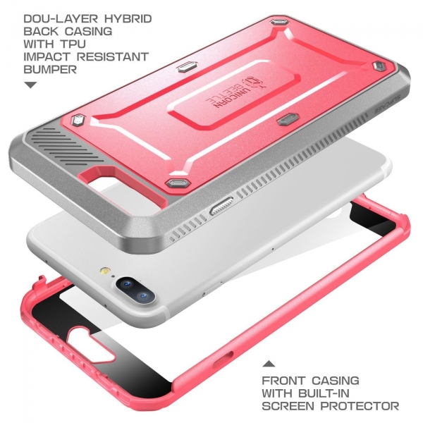 SUPCASE iPhone 7 Plus Unicorn Beetle Pro Serisi Klf ve Ekran Koruyucu (MIL-STD-810G)-Pink