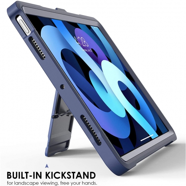 Supveco iPad Air 4  Kalem Blmeli Klf (10.9 in)-Dark Blue
