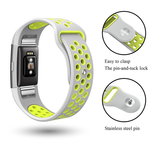 Swees Fitbit Charge 2 Kay (Large)-Silver Fluorescent Yellow