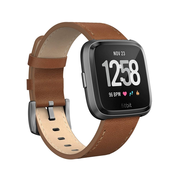 Swees Fitbit Versa Deri Kay (Large)-Dark Brown