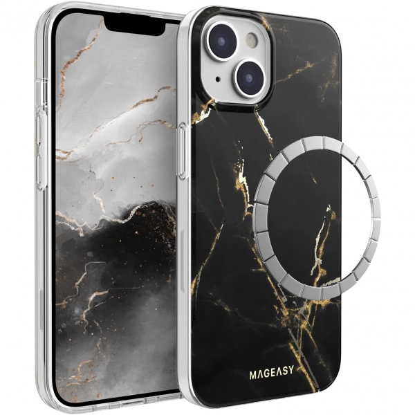 SwitchEasy Marble Serisi iPhone 14 Plus MagSafe Klf (MIL-STD-810G)-Pearl Black