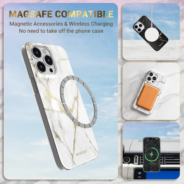 SwitchEasy Marble Serisi iPhone 14 Pro MagSafe Klf (MIL-STD-810G)-Pearl Black