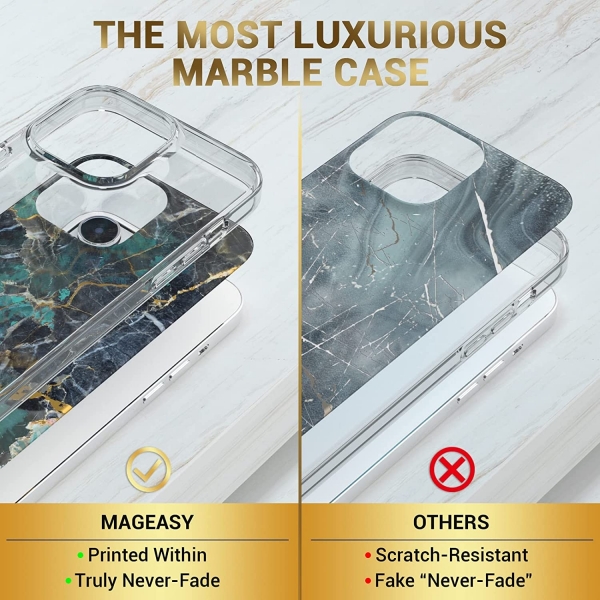 SwitchEasy Marble Serisi iPhone 14 Pro Max Klf (MIL-STD-810G)-Emerald Blue