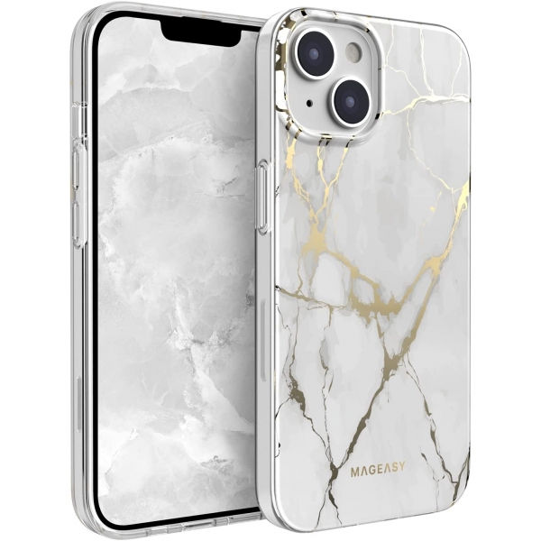 SwitchEasy Marble Serisi iPhone 14 Klf (MIL-STD-810G)-Champagne White