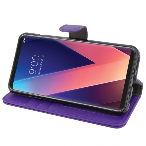 TAURI LG V30 Deri Czdan Klf-Purple