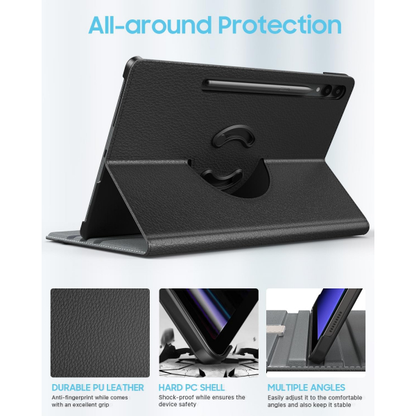 TMOVO Galaxy Tab S10 Plus/S9 Plus Rotating Klf -Black 