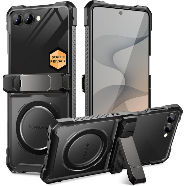 TONGATE Galaxy Z Flip 8 Ekran Koruyuculu Standl� K�l�f-Black