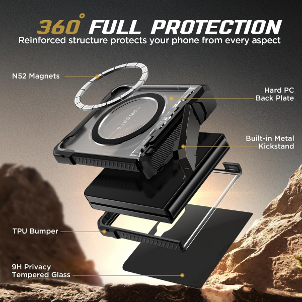 TONGATE Galaxy Z Flip 8 Ekran Koruyuculu Standl� K�l�f-Black