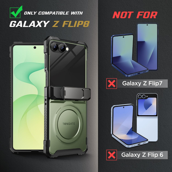 TONGATE Galaxy Z Flip 8 Ekran Koruyuculu Standl� K�l�f-Green