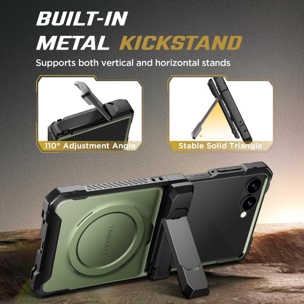 TONGATE Galaxy Z Flip 8 Ekran Koruyuculu Standl� K�l�f-Green