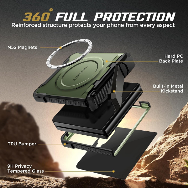 TONGATE Galaxy Z Flip 8 Ekran Koruyuculu Standl� K�l�f-Green