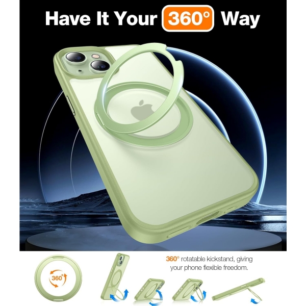 TORRAS Apple iPhone 15 Manyetik Standl Klf-Light Green