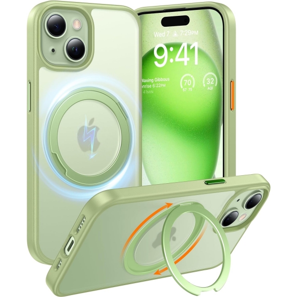 TORRAS Apple iPhone 15 Manyetik Standl Klf-Light Green