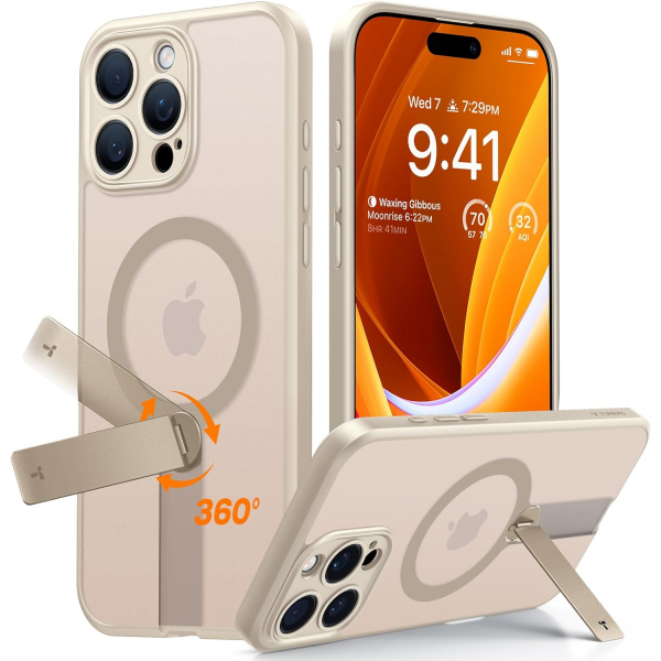 TORRAS Apple iPhone 16 Pro Max 360 Kickstandl Klf-Gold 