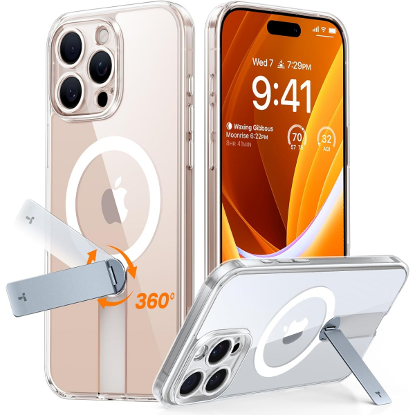 TORRAS Apple iPhone 16 Pro Max 360 Kickstandl Klf-Clear 
