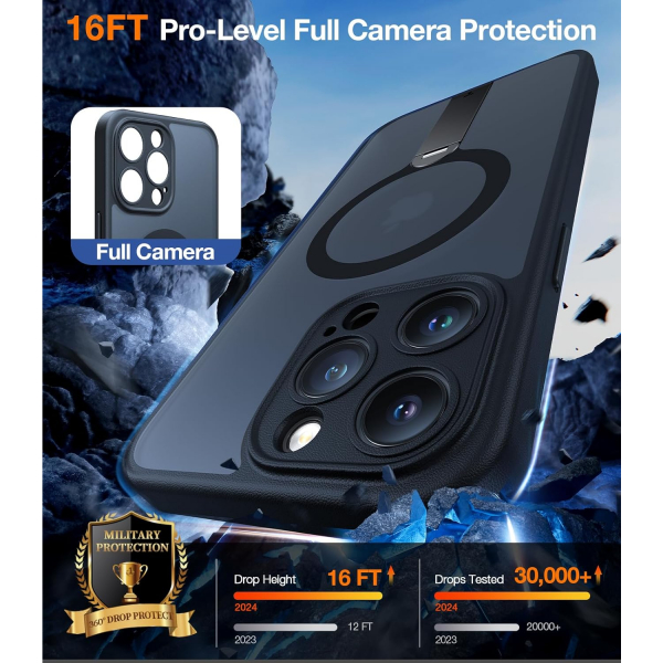 TORRAS Apple iPhone 16 Pro Max 360 Kickstandl Klf-Black