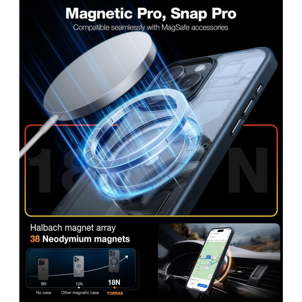TORRAS Apple iPhone 16 Pro Max 360 Kickstandl Klf-Black