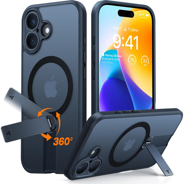 TORRAS Apple iPhone 16 Plus 360 Kickstandl Klf-Black