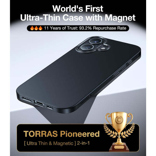 TORRAS Apple iPhone 16 Plus Manyetik Slim Klf -Black 