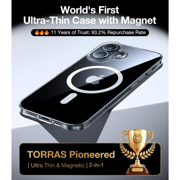 TORRAS Apple iPhone 16 Plus Manyetik Slim Klf -Clear 