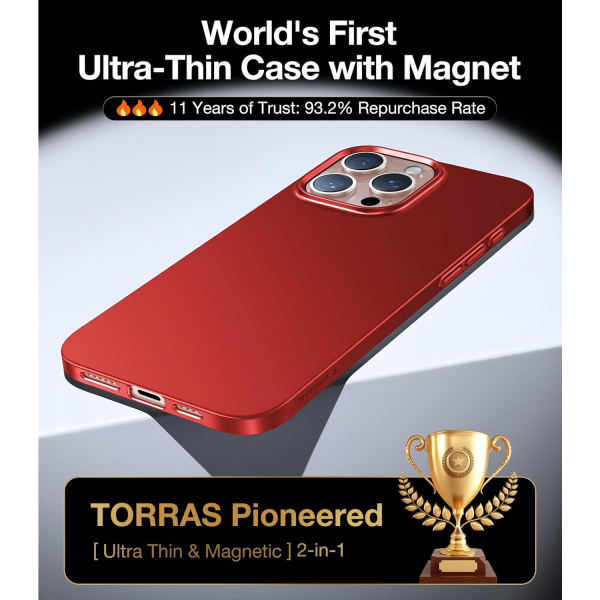 TORRAS Apple iPhone 16 Pro Max Manyetik Slim Klf -Red