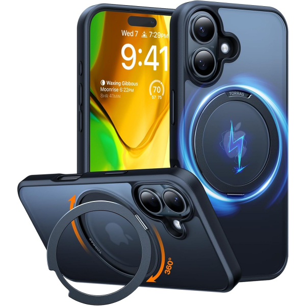 TORRAS Apple iPhone 16 Plus Ostand Spin Klf-Black
