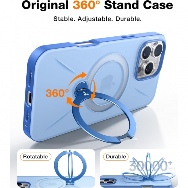 TORRAS Apple iPhone 16 Pro Ostand Spin Klf-Blue