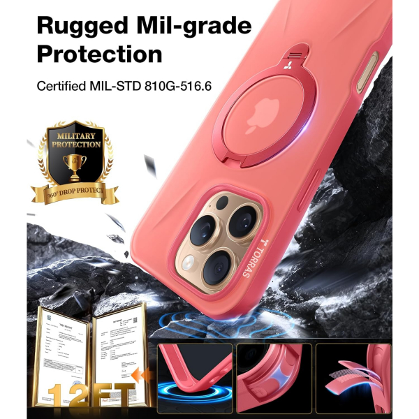 TORRAS Apple iPhone 16 Pro Ostand Spin Klf-Red