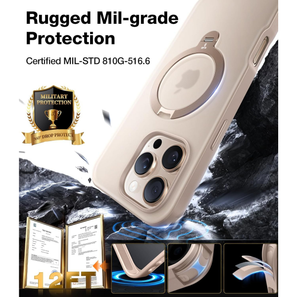 TORRAS Apple iPhone 16 Pro Ostand Spin Klf-Gold