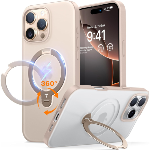 TORRAS Apple iPhone 16 Pro Ostand Spin Klf-Gold
