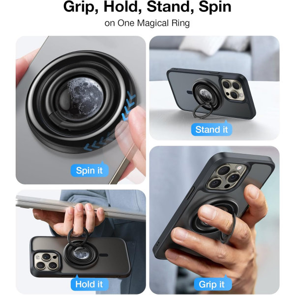 TORRAS Manyetik karlabilir Halka Telefon Tutucu-Midnight Black