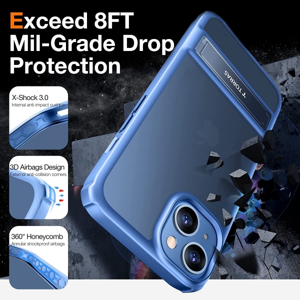 TORRAS MarsClimber Serisi iPhone 14 Kickstand Klf (MIL-STD-810G)-Blue