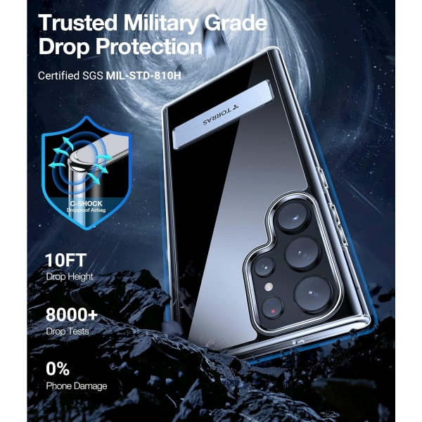 TORRAS MarsClimber Serisi Galaxy S23 Ultra Kickstand Klf (MIL-STD-810G)-Diamond Clear