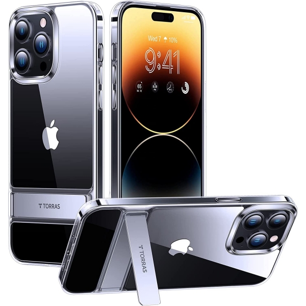 TORRAS MoonClimber Serisi iPhone 14 Pro Max Kickstand Klf (MIL-STD-810G)-Diamond Clear