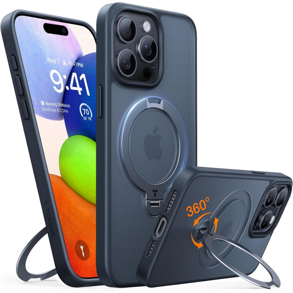 TORRAS Ostand Spin iPhone 15 Pro Max Klf-Black