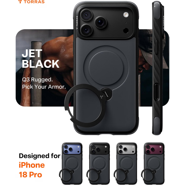 TORRAS Q3 Rugged iPhone 18 Pro Koruyucu K�l�f-Jet Black