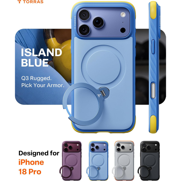 TORRAS Q3 Rugged iPhone 18 Pro Koruyucu K�l�f-Island Blue