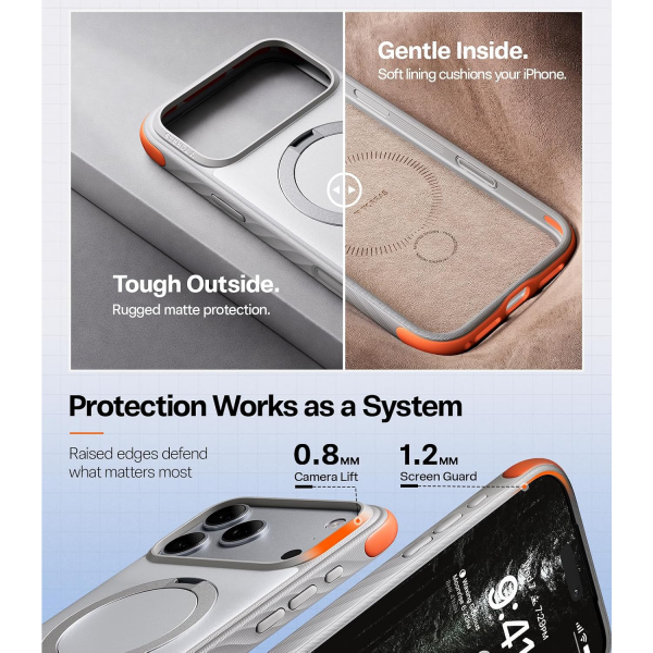 TORRAS Q3 Rugged iPhone 18 Pro Koruyucu K�l�f-Sunrise Silver