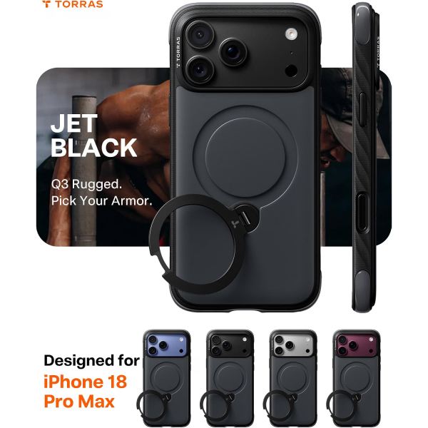 TORRAS Q3 Rugged iPhone 18 Pro Max Koruyucu K�l�f-Jet Black