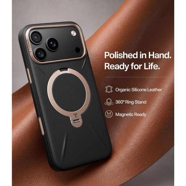TORRAS Q3 VegSkin iPhone 18 Pro Max Standl� Deri K�l�f-Midnight Black