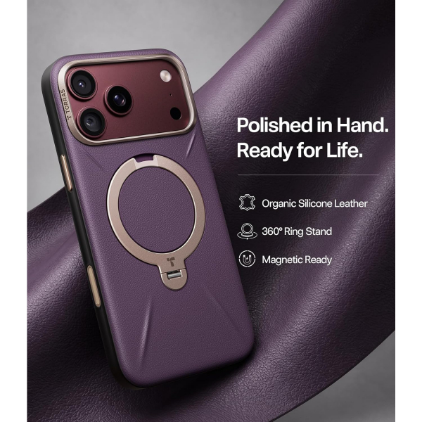 TORRAS Q3 VegSkin iPhone 18 Pro Max Standl� Deri K�l�f-Burgundy Purple