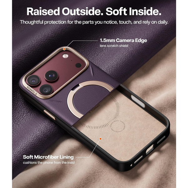 TORRAS Q3 VegSkin iPhone 18 Pro Max Standl� Deri K�l�f-Burgundy Purple