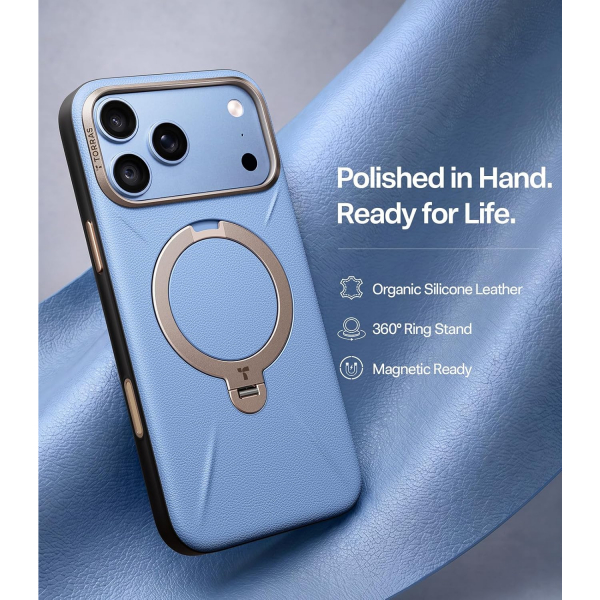 TORRAS Q3 VegSkin iPhone 18 Pro Max Standl� Deri K�l�f-Glacier Blue