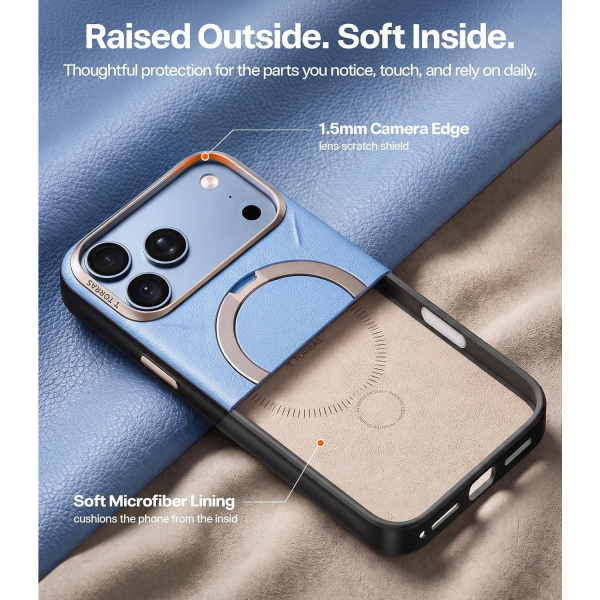 TORRAS Q3 VegSkin iPhone 18 Pro Max Standl� Deri K�l�f-Glacier Blue