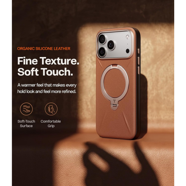 TORRAS Q3 VegSkin iPhone 18 Pro Max Standl� Deri K�l�f-Saddle Brown