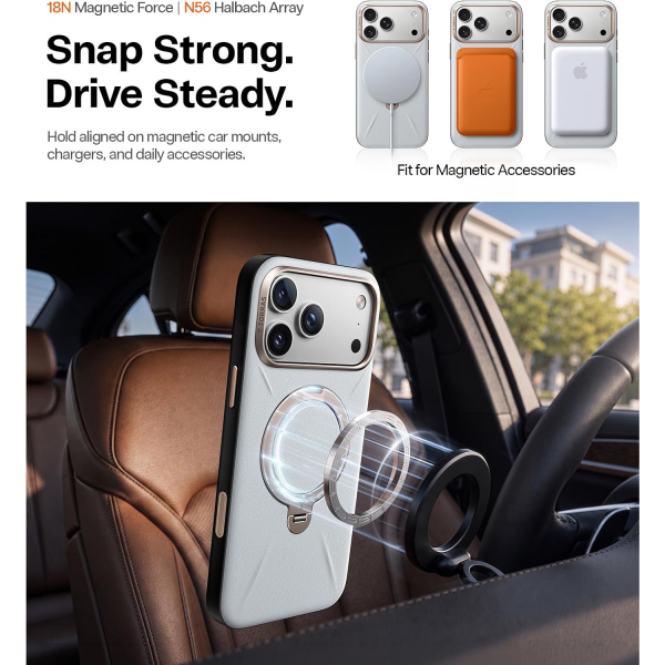 TORRAS Q3 VegSkin iPhone 18 Pro Max Standl� Deri K�l�f-Stone Gray