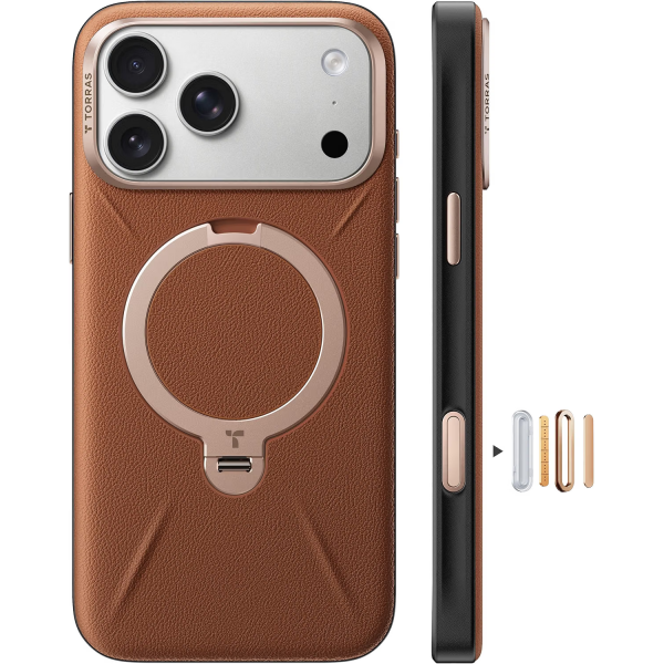 TORRAS Q3 VegSkin iPhone 18 Pro Max Standl� Deri K�l�f-Saddle Brown
