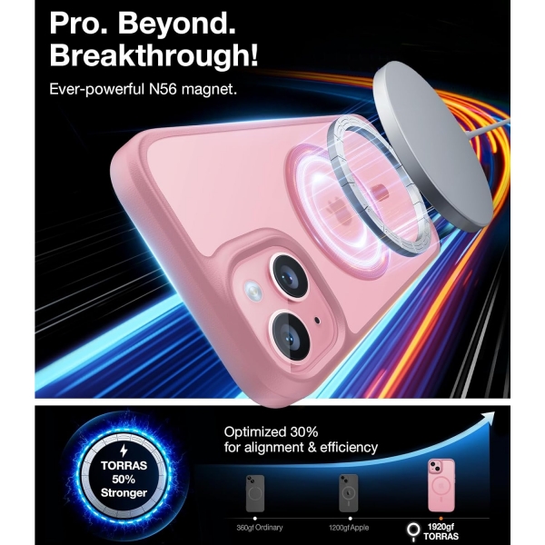 TORRAS Apple iPhone 15 Darbeye Dayankl MagSafe Uyumlu Klf-Pink