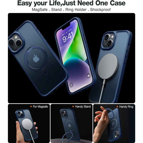 TORRAS iPhone 14 Manyetik Standl� K�l�f-Navy Blue