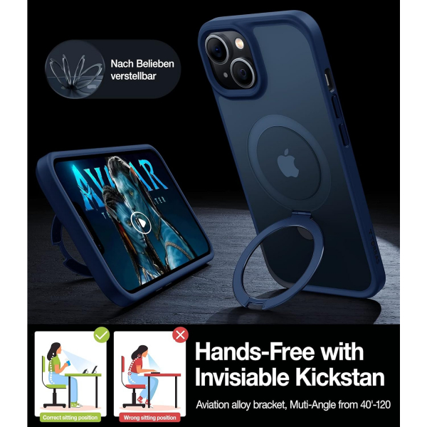 TORRAS iPhone 14 Manyetik Standl� K�l�f-Navy Blue